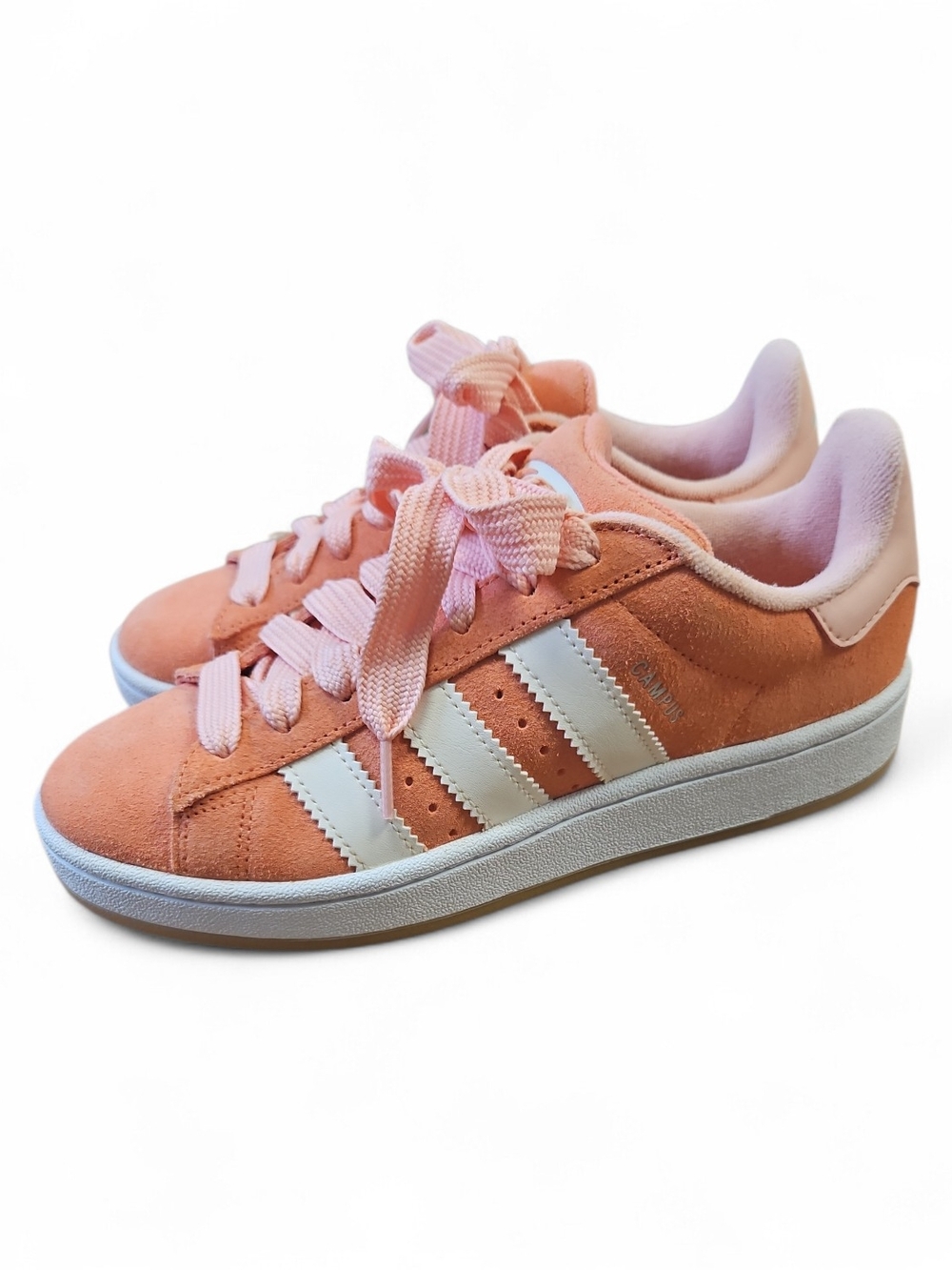 Campus 00s Shoes in the Semi Coral/Wonder White/Glow Pink colorway.